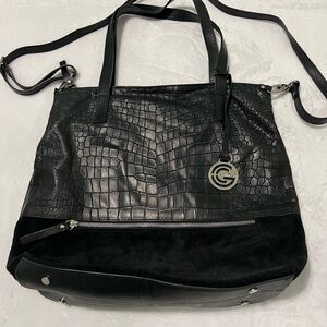 GIANNI CONTI Black Crocodile-Embossed Hobo Bag